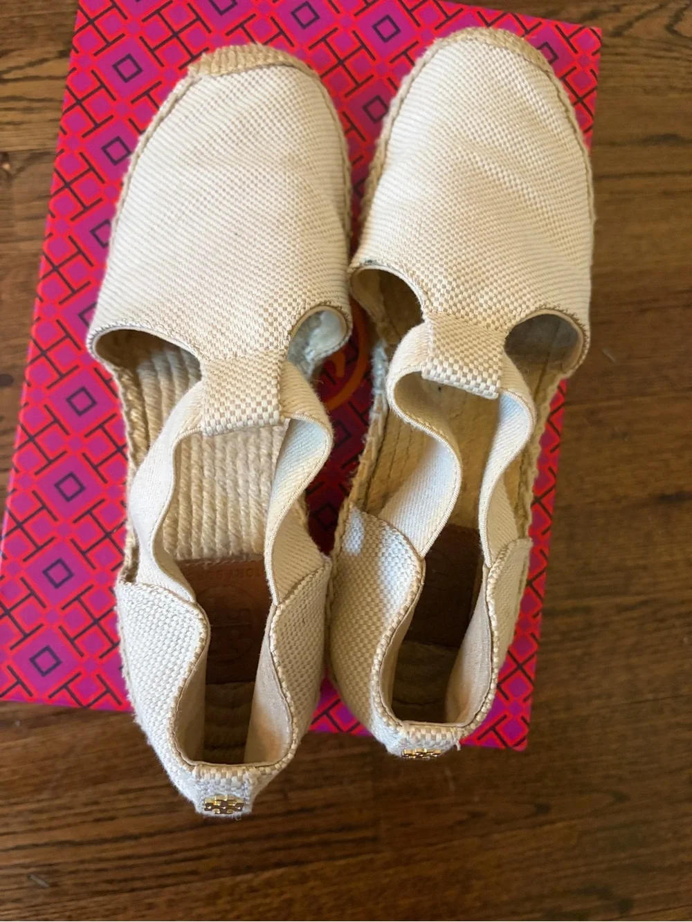 Tory Burch Natural Canvas Espadrille Slingback Wedges